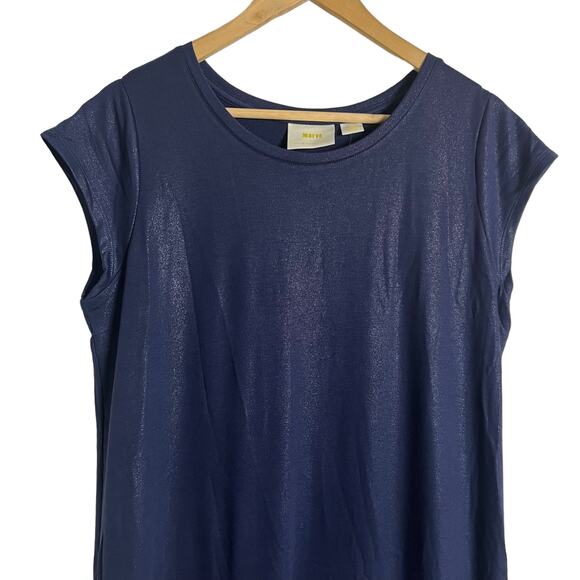 Maeve Anthropologie Ismene Navy Blue Metallic Cap Sleeve Drop Waist Midi Dress L - Picture 4 of 9